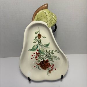 Lenox Williamsburg Boxwood & Pine Pear Candy Dish USA Discontinued 9” X 6”